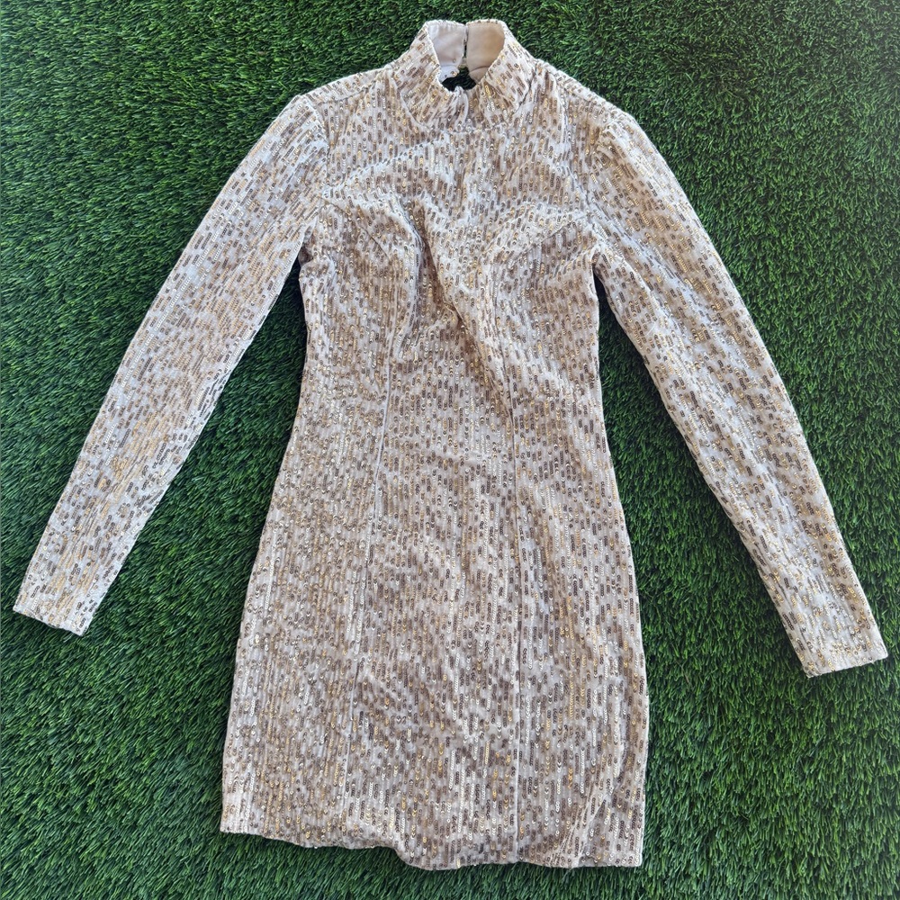 Altar'd State Gold Sequin Long Sleeve Dress